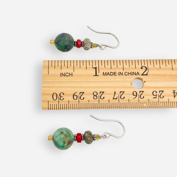Sundance Catalog Earrings Sterling Silver Turquoise Coral Dangle Drop Beaded - Picture 6 of 6